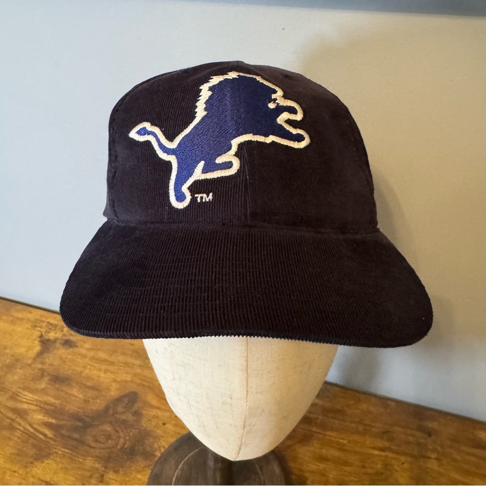 ANNCO Detroit Lions Navy Corduroy Snapback Hat Team NFL‎ Vintage 90s